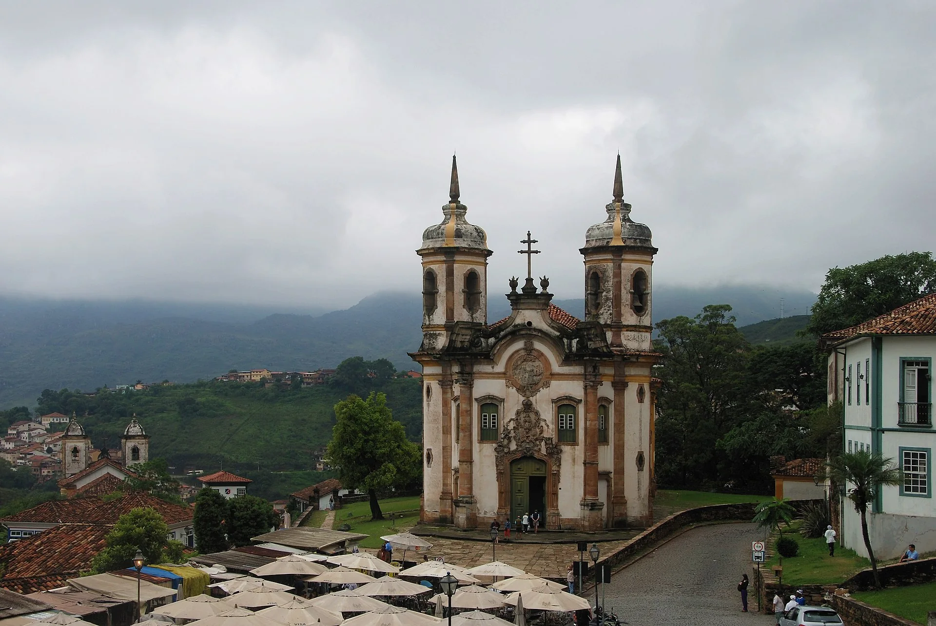 the historic hillside architecture of Ouro Preto in southeast Brazil.